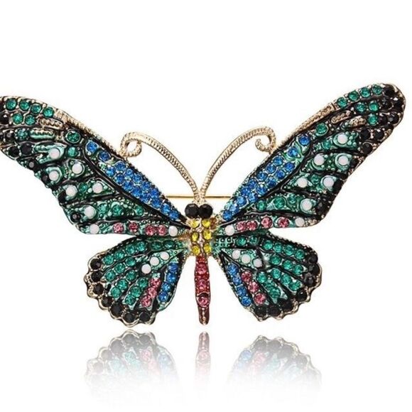 Elegant Butterfly Brooch with Colorful Rhinestones - Picture 1 of 4